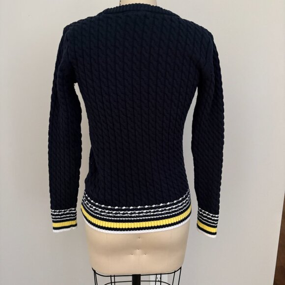 Tommy Hilfiger Button Shoulder Cable Knit Crewneck Navy Sweater Size Medium - Picture 3 of 8